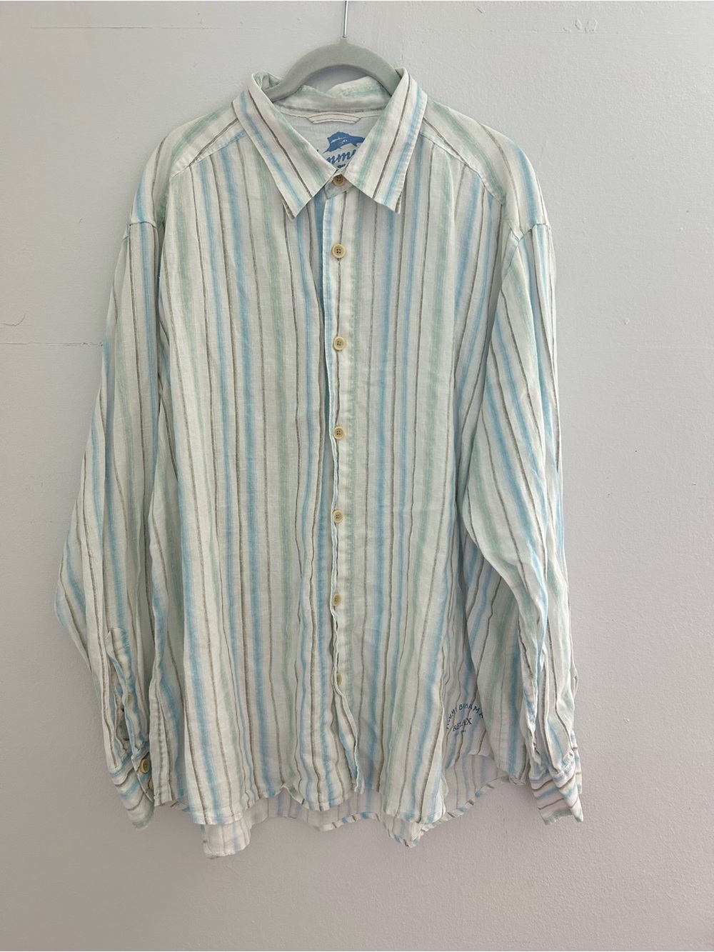 Tommy Bahama Relax 100% Linen  XL striped linen long-sleeve button-down shirt